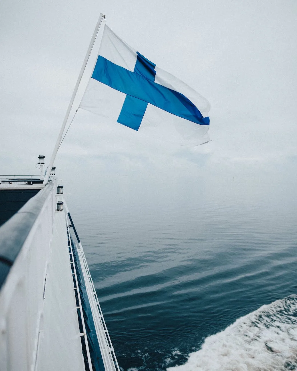 blue and white flag on a ship
